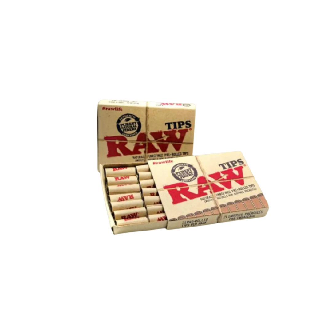 RAW Slim Pre-Rolled Filter Tips Unbleached - 21 Tips