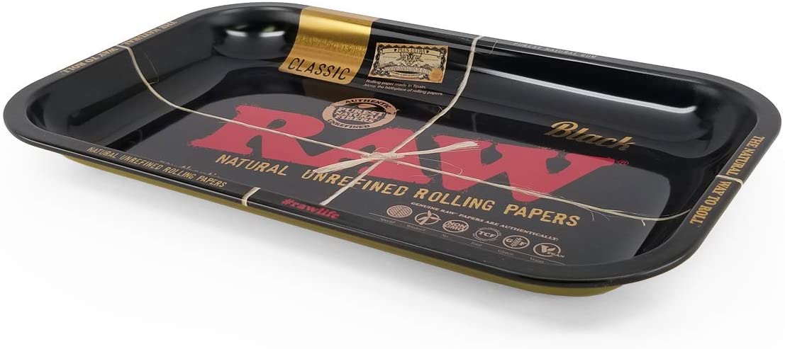 RAW Gold And Black Metal Rolling Tray | Herbbox India