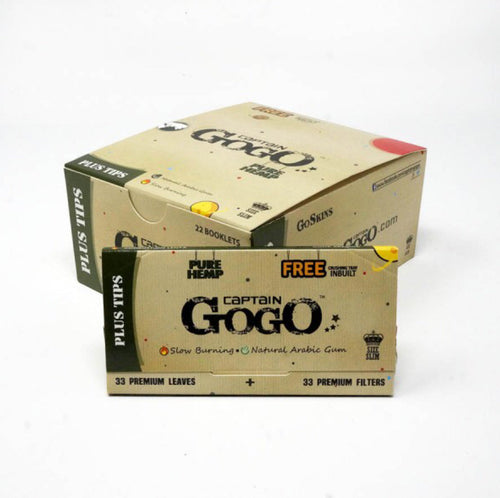 Captain gogo hemp king size rolling paper with tips ( full box ) - Pack of 22
