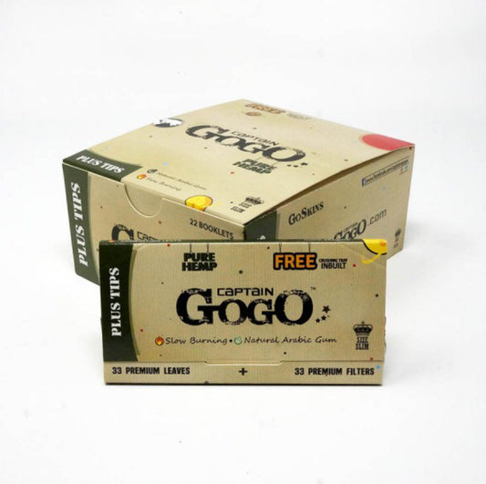 Captain gogo hemp king size rolling paper with tips ( full box ) - Pack of 22