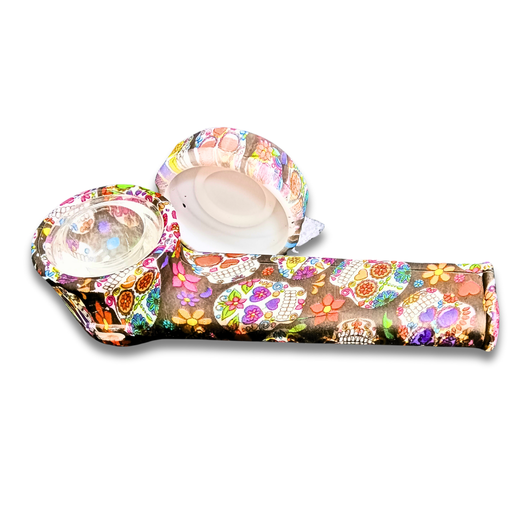 Silicone Smoking Hand Pipes With Caps - Skull Theme