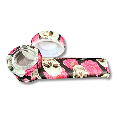 Silicone Smoking Hand Pipes With Caps - Skull Theme