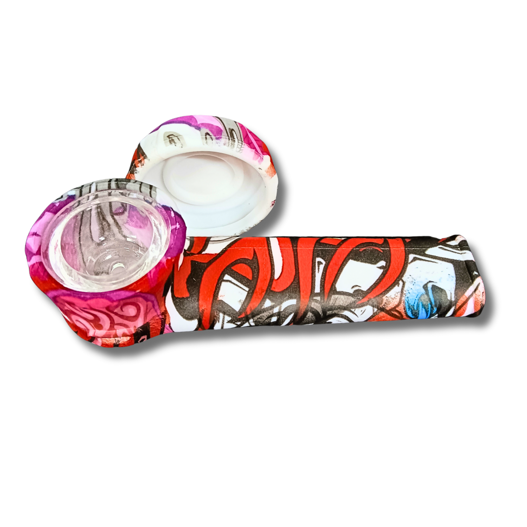 Silicone Smoking Hand Pipes With Caps - Skull Theme