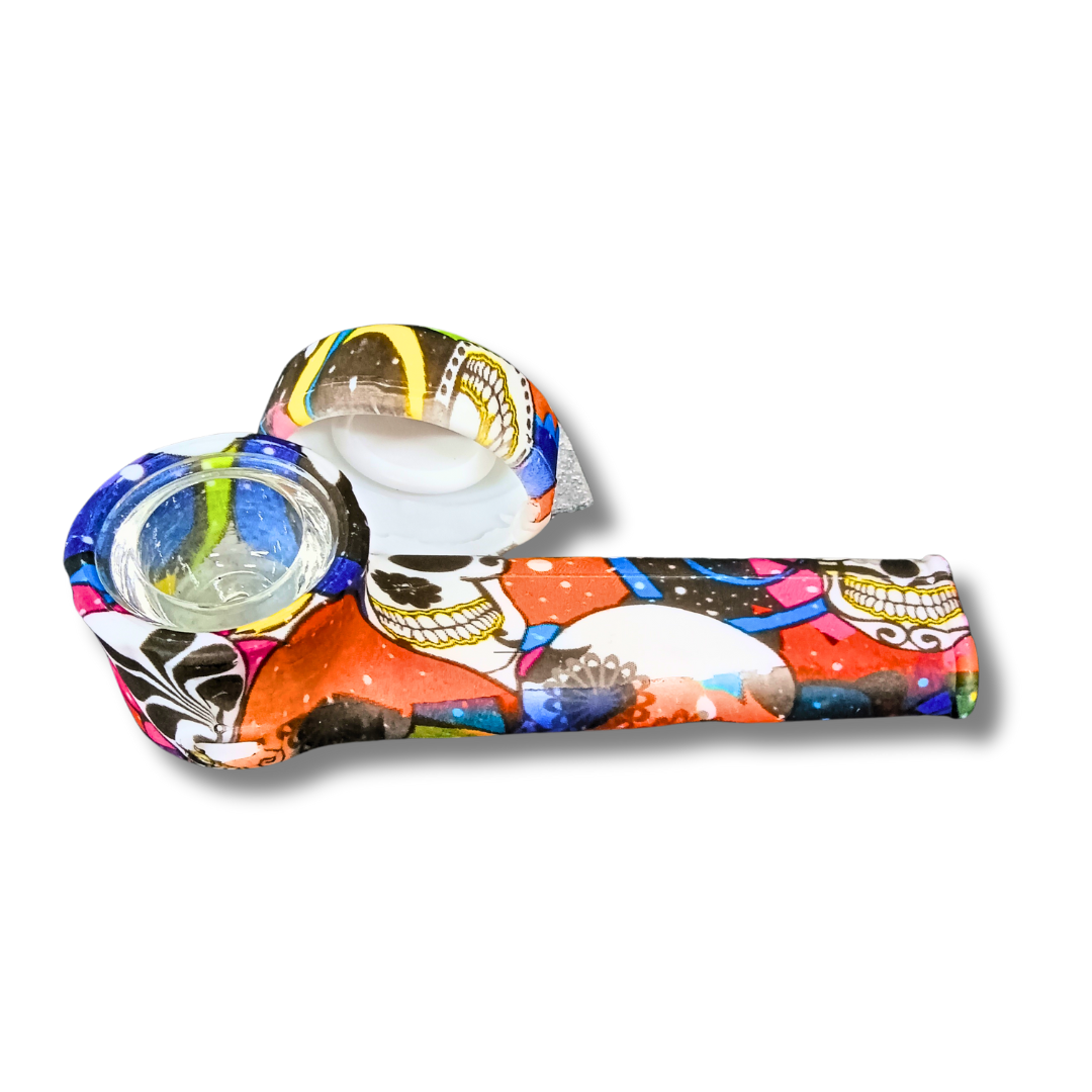 Silicone Smoking Hand Pipes With Caps - Skull Theme