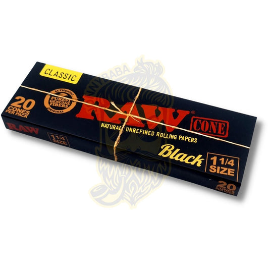 RAW Black Pre-Rolled 1-1/4 Cones - 20 Per Pack