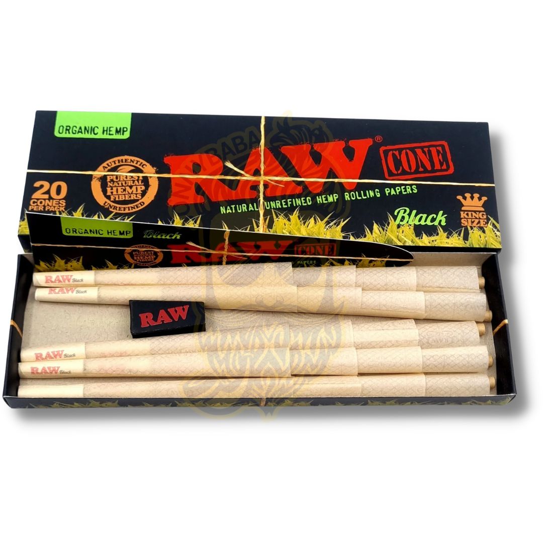 RAW Black Organic Hemp Pre-Rolled King Size Cones - 20 Per Pack