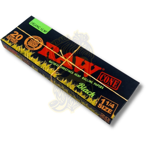 RAW Black Organic Hemp Pre-Rolled 1-1/4 Cones - 20 Per Pack